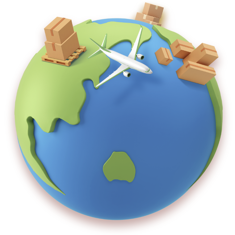 비행기를 이용하여 세계로 제품을 배송하는 이미지
